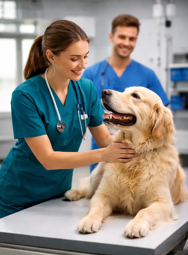 veterinaria atendiendo a un perro